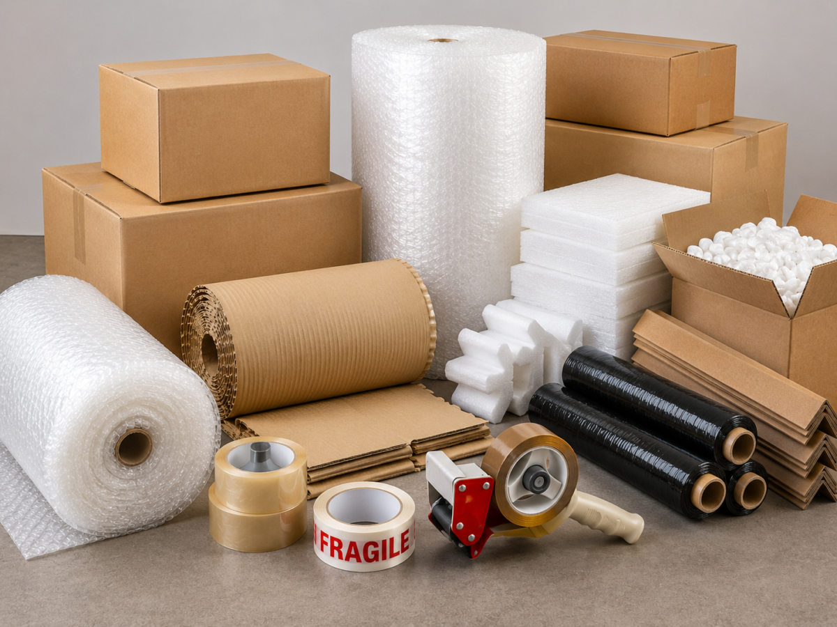 Bubble wrap and cartons used for protective packing