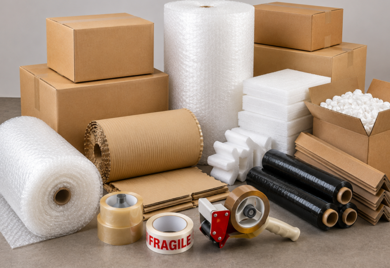 Bubble wrap and cartons used for protective packing